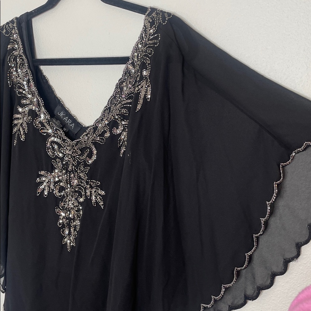 Jkara Plus Size Popover Capelet Beaded Gown - Picture 6 of 9